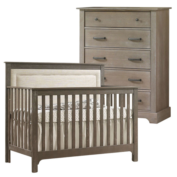 Nest Emerson Collection 2 Piece Nursery Set Crib with Talc Upl. Panel and 5 Drawer Dresser in Sugar Cane