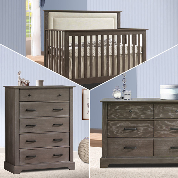 Nest Emerson Collection 3 Piece Nursery Set with Talc Upl. Panel in Mink