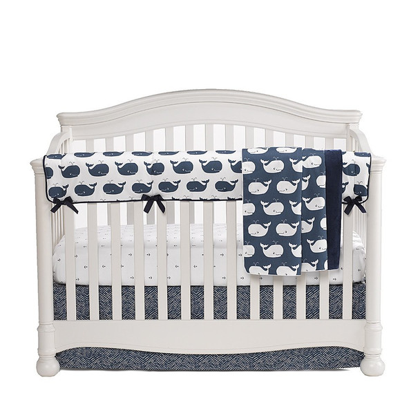 Liz and Roo Navy Whale Tails Bumperless Crib Bedding