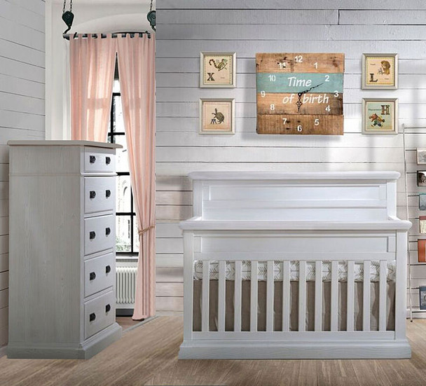 Natart Cortina 2 Piece Nursery Set in White Chalet-Crib and 5 Drawer Dresser
