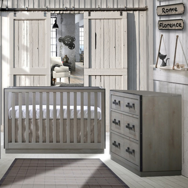 Natart Sevilla 2 Piece Nursery Set in Grey Chalet-Crib and Double Dresser