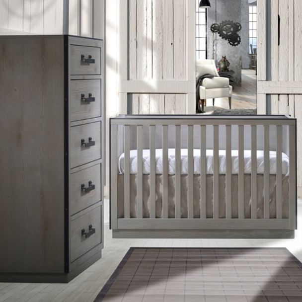 Natart Sevilla 2 Piece Nursery Set in Grey Chalet-Crib and 5 Drawer Dresser
