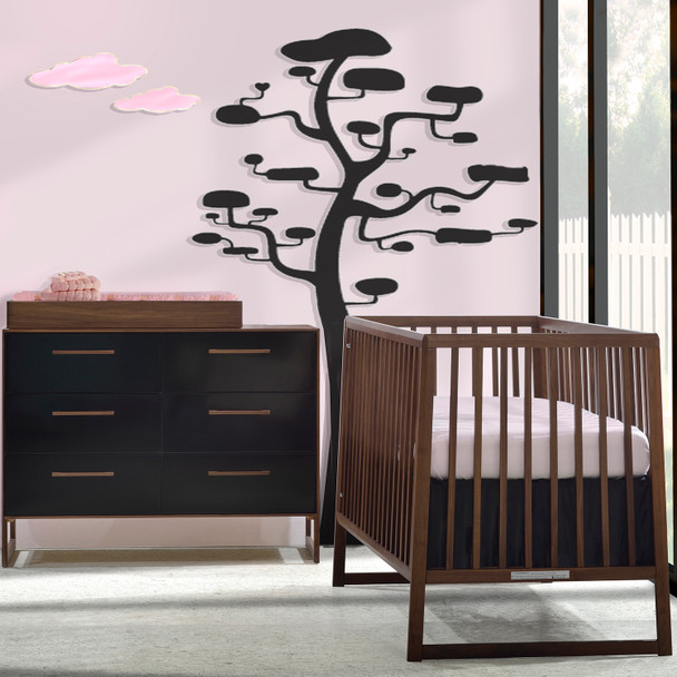 Tulip Rio 2 Piece Nursery Crib and Double Dresser in Walnut/Glossy Black