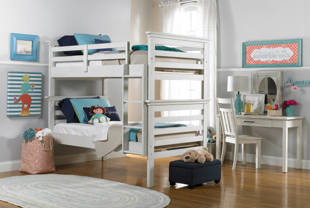 Dolce Babi Lucca Twin Bunk Bed with Rails & Ladders in Sea Shell White