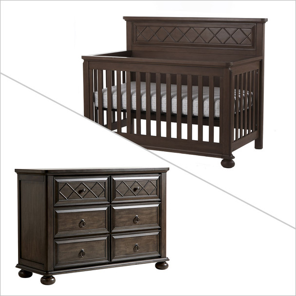 Pali Vittoria Collection 2 Piece Nursery Set in Distressed Desert - Crib and Double Dresser