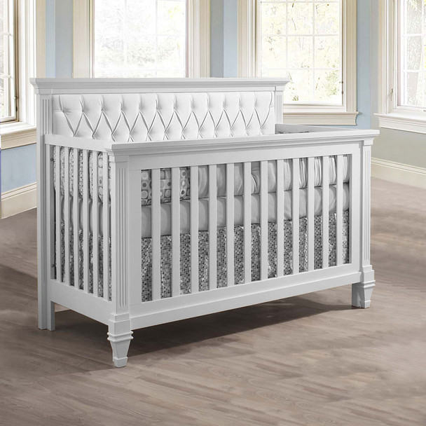 Natart Belmont Convertible Crib in White with White Tufted Panel