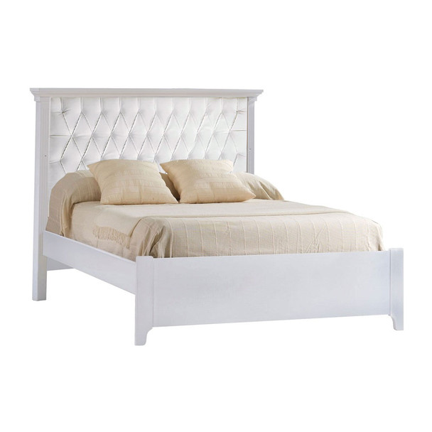 Natart Belmont Double Bed with Low Profile Footboard in White with White Tufted Panel