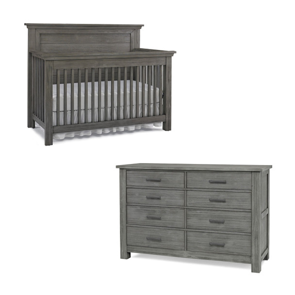 Dolce Babi Lucca 2 Piece Nursery Set Flat Top Crib and Double Dresser in Weathered Grey