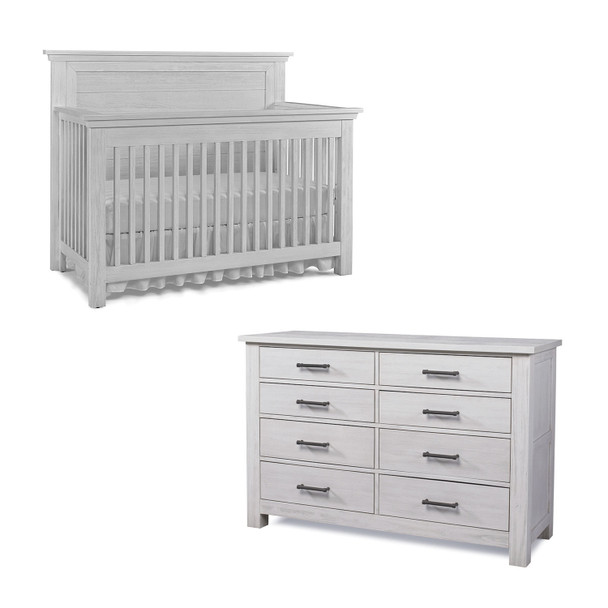 Dolce Babi Lucca 2 Piece Nursery Set Flat Top Crib and Double Dresser in Sea Shell