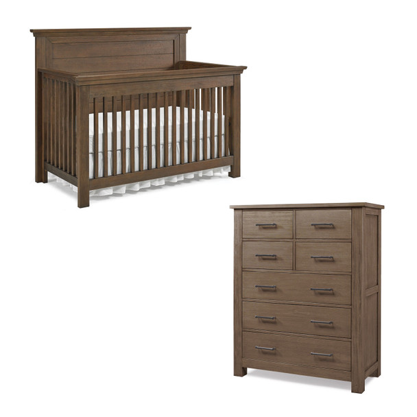 Dolce Babi Lucca 2 Piece Nursery Set Flat Top Crib and 7 Drawer Dresser in Weathered Brown