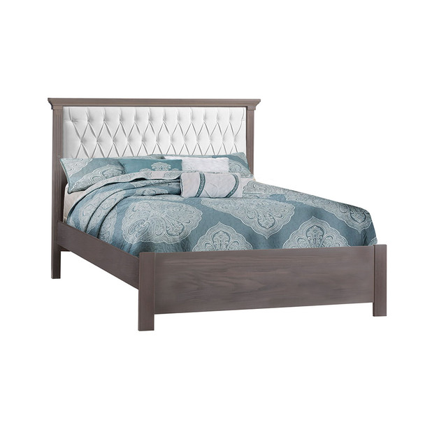 Natart Belmont Double Bed with Low Profile Footboard in Grigio with White Tufted Panel