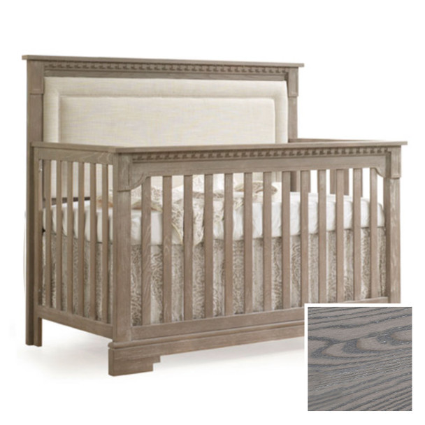 Natart Ithaca Collection 5 in 1 Convertible Crib in Grigio with Upholstered Panel in Talc