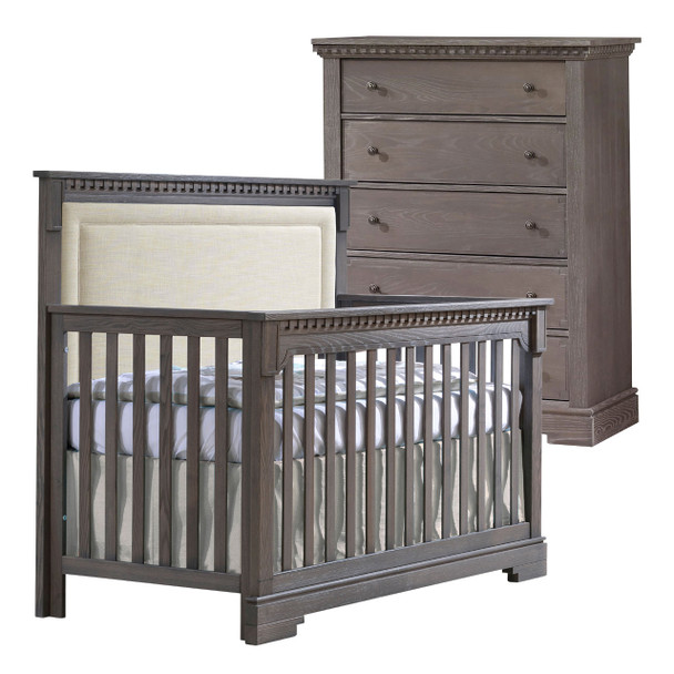 Natart Ithaca 2 Piece Nursery Set in Grigio/Talc-Crib and 5 Drawer Dresser