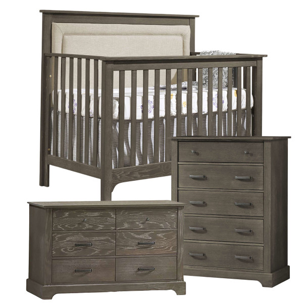 Nest Emerson Collection 3 Piece Nursery Set with Talc Upl. Panel in Grigio