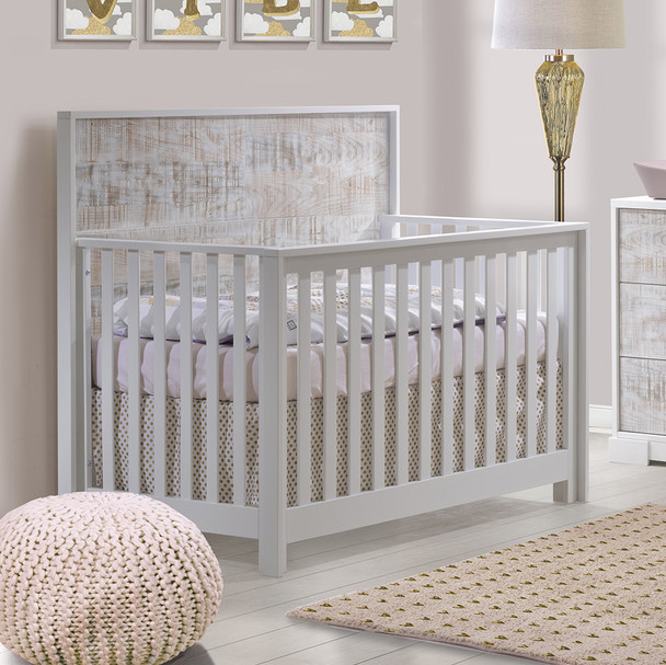 NEST Vibe Collection 5 in 1 Convertible Crib in White and White Bark