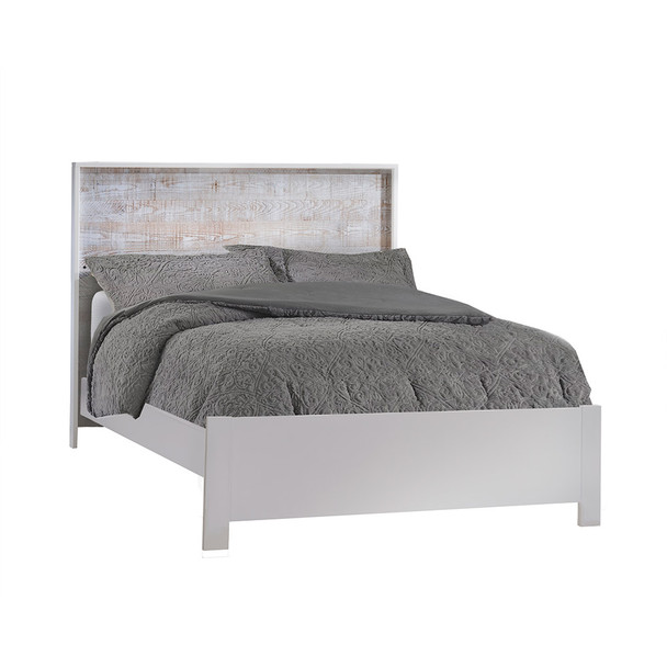 NEST Vibe Collection Double Bed 54" with Low profile footboard & rails in White and White Bark