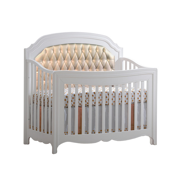 Natart Allegra Convertible Crib in Pure White with Platinum Tufted Panel