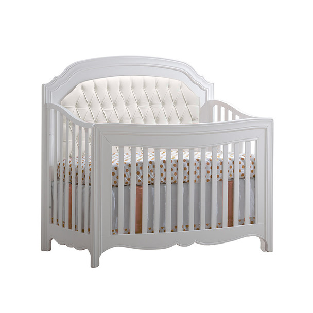 Natart Allegra Convertible Crib in Pure White with White Tufted Panel