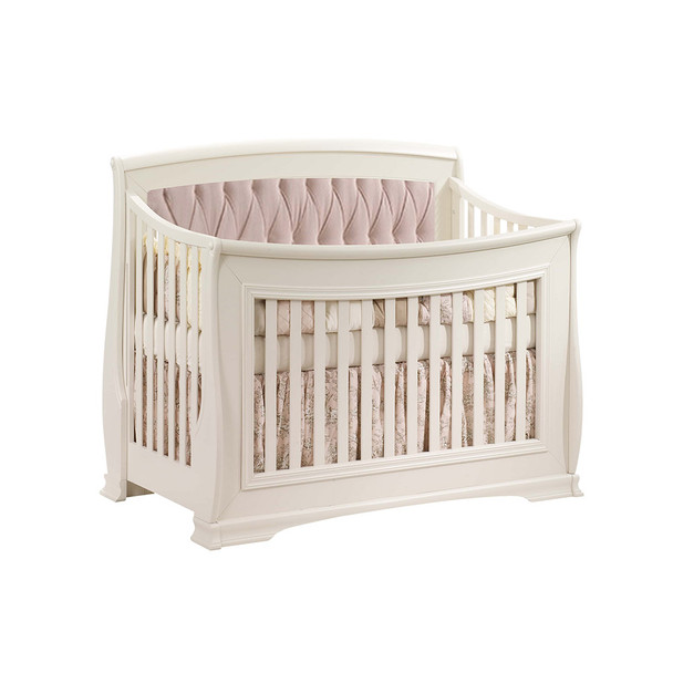 Natart Bella Convertible Crib in Linen with Blush Tufted Panel