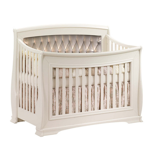 Natart Bella Convertible Crib in Linen with Platinum Tufted Panel