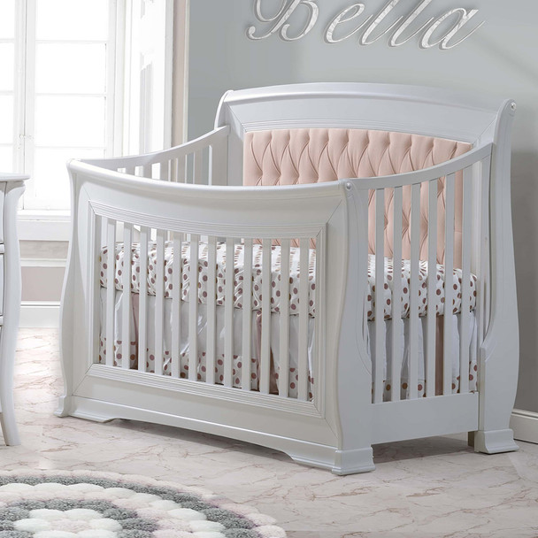 Natart Bella Convertible Crib in Pure White with Blush Tufted Panel