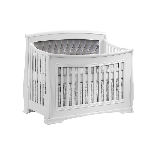 Natart Bella Convertible Crib in Pure White with Grey Linen Tufted Panel