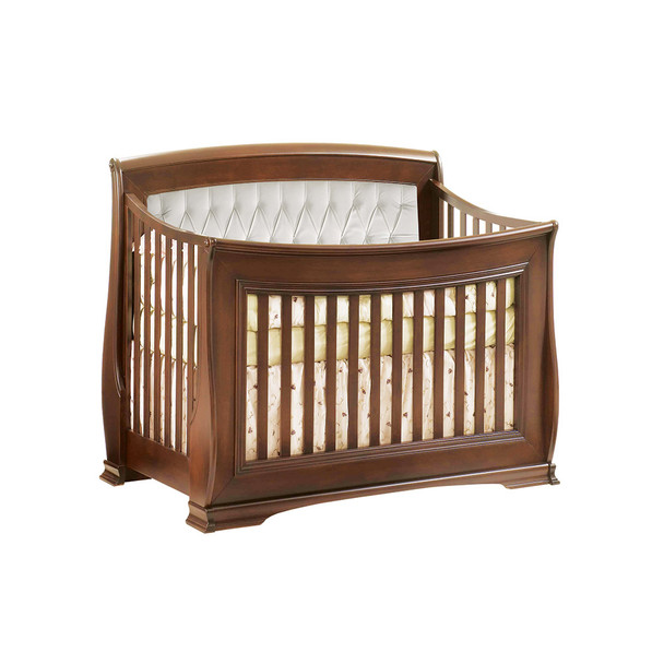 Natart Bella Convertible Crib in Walnut with White Tufted Panel
