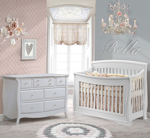 Natart Bella 2 Piece Nursery Set in Pure White-Crib and Double Dresser