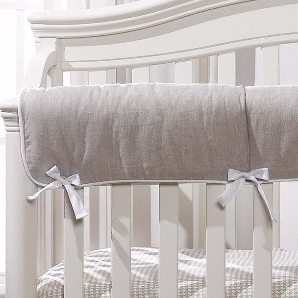 Liz and Roo Flax Linen Blend Crib Rail Cover with White Trim
