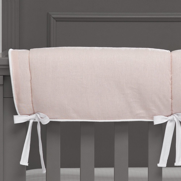 Liz and Roo Petal Pink Linen Blend Crib Rail Cover White Trim