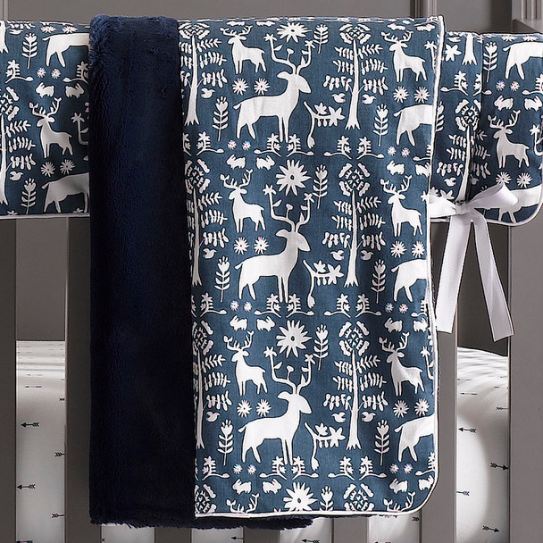 Liz and Roo Woodland Forest Minky Receiving Blanket in Navy