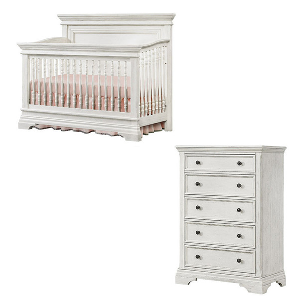 Westwood Olivia 2 Piece Nursery Set - Crib and 5 Drawer Chest in Brushed White