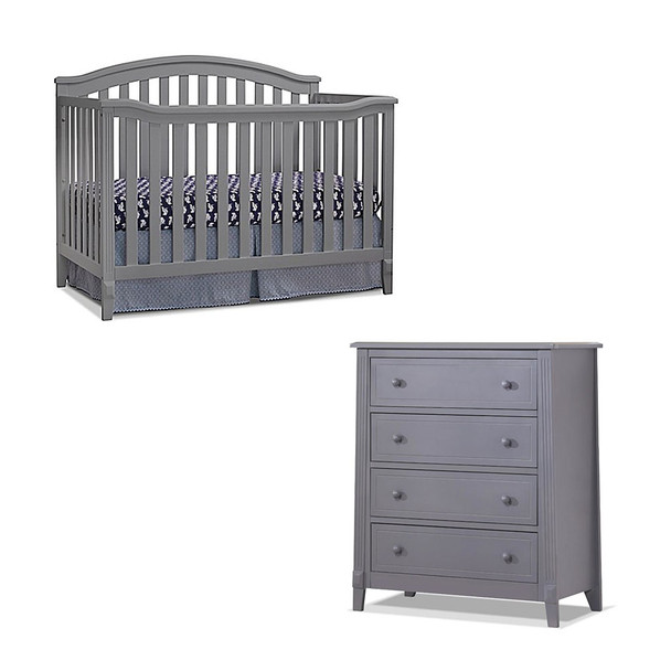 Sorelle Berkley 2 Piece Nursery Set - 4 Drawer and 4 in 1 Crib in Gray