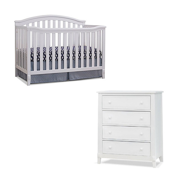 Sorelle Berkley 2 Piece Nursery Set - 4 Drawer and 4 in 1 Crib in White