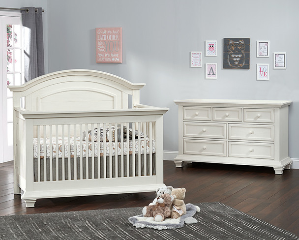 Oxford Baby Cottage Cove Collection 2 Piece Nursery Set - Convertible Crib & 7 Drawer in Vintage White