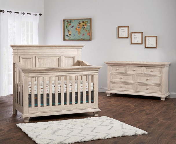 Oxford Baby Westport Collection 2 Piece Nursery Set - Convertible Crib & 7 Drawer Dresser in Washed Sand