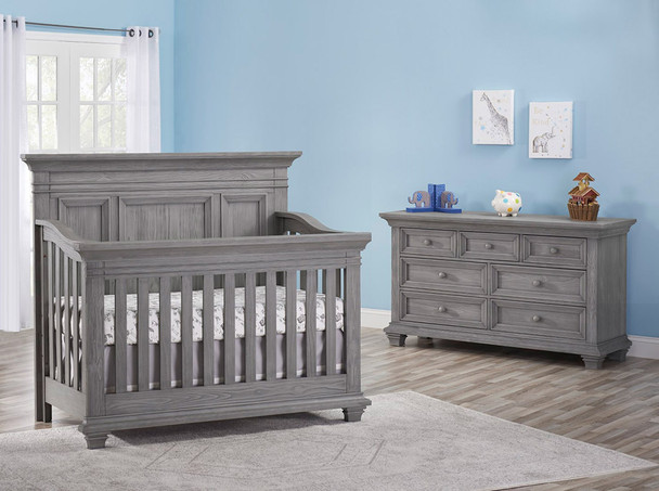 Oxford Baby Westport Collection 2 Piece Nursery Set - Convertible Crib & 7 Drawer Dresser in Dusk Gray