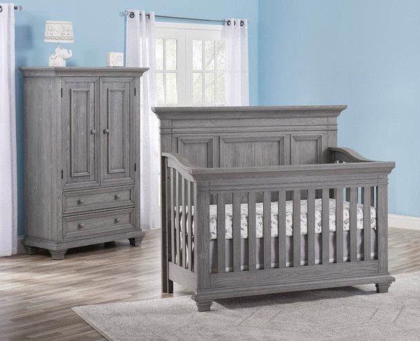 Oxford Baby Westport Collection 2 Piece Nursery Set - Convertible Crib & Armoire in Dusk Gray