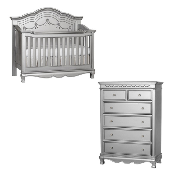 Baby Cache by Heritage Adelina 2 Piece Nursery Set in Metallic Gray - 6dr Chest and Crib