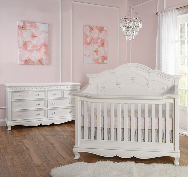 Baby Cache by Heritage Adelina 2 Piece Nursery Set in Pure White - 8dr Dresser and Crib