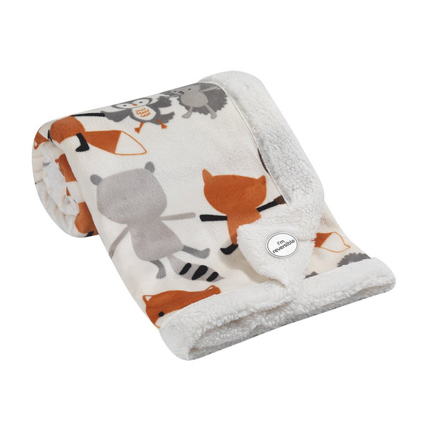Lambs & Ivy Designer Blankets Velour Sherpa Blanket - Fox & Friends