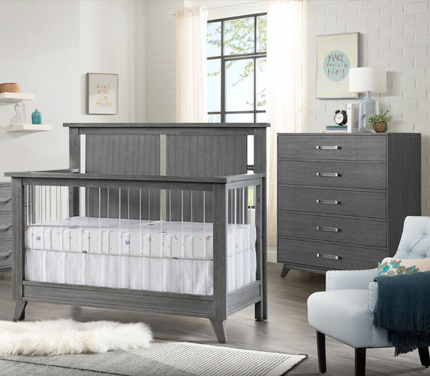 Oxford Baby Holland 2 Piece Nursery Set - Convertible Crib and 5 drawer Chest in Cloud Gray