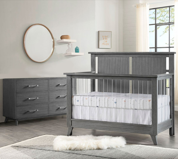 Oxford Baby Holland 2 Piece Nursery Set - Convertible Crib and 6 drawer Chest in Cloud Gray