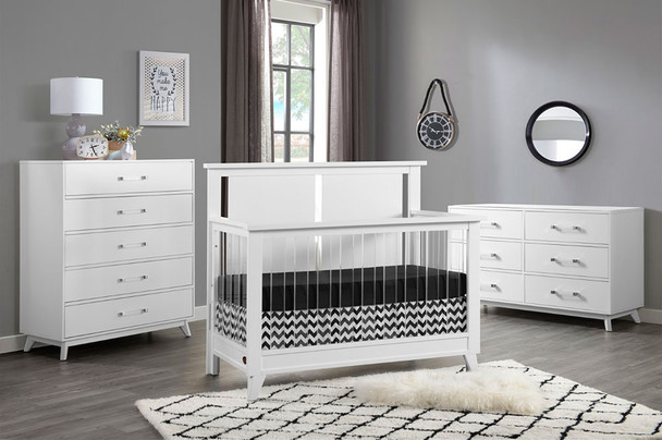 Oxford Baby Holland 3 Piece Nursery Set- Convertible Crib, 6 Drawer Dresser and 5 Drawer Chest in White