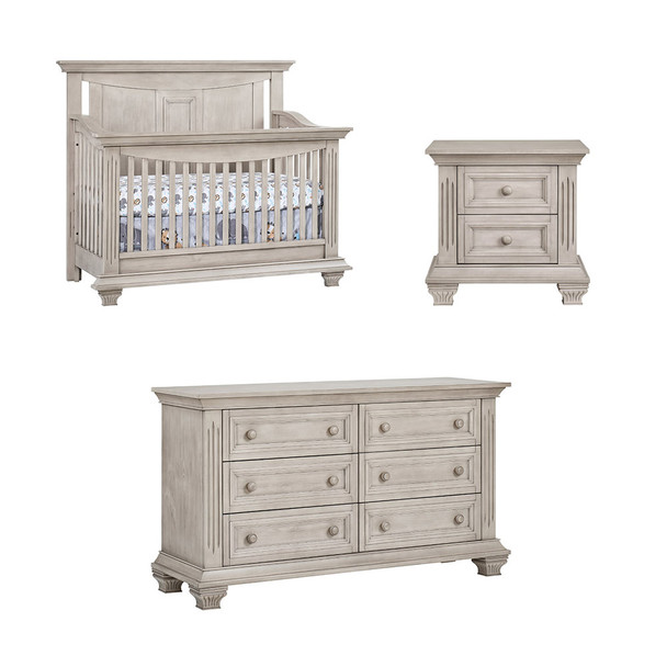 Oxford Baby Lakeville 3 Piece Nursery Set with Crib, Double Dresser, & Nightstand in Stone Wash