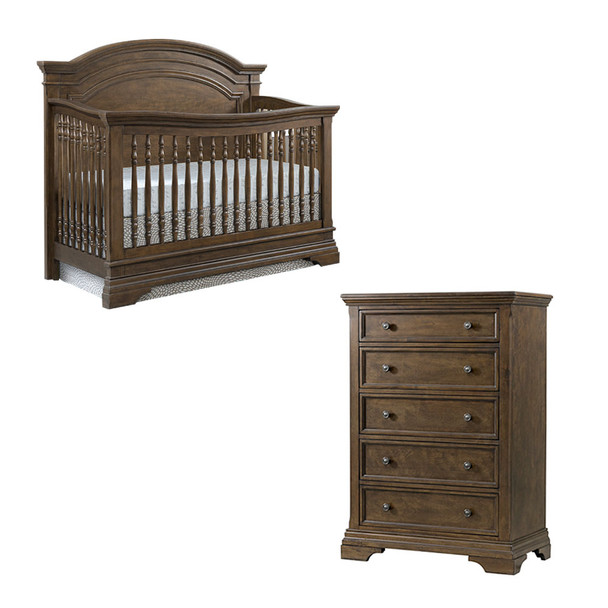 Westwood Olivia 2 Piece Nursery Set - Arched Crib and 5 Drawer Chest in Rosewood