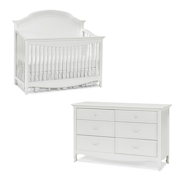 Dolce Babi Alessia 2 Piece Nursery Set - Convertivle Crib and Double Dresser in Bright White