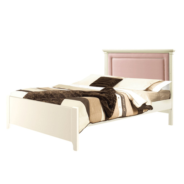 Natart Belmont Double Bed 54" with Low Profile Footboard, Rails & Blush Upholstered Panel in White