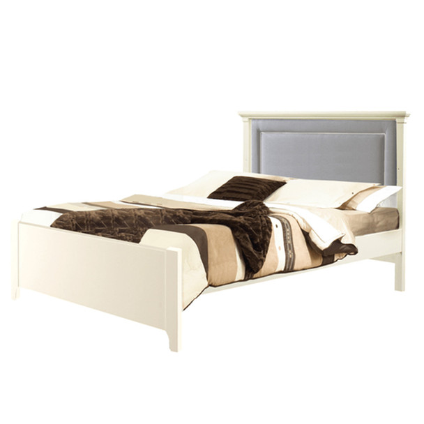 Natart Belmont Double Bed 54" with Low Profile Footboard, Rails & Linen Grey Upholstered Panel in White