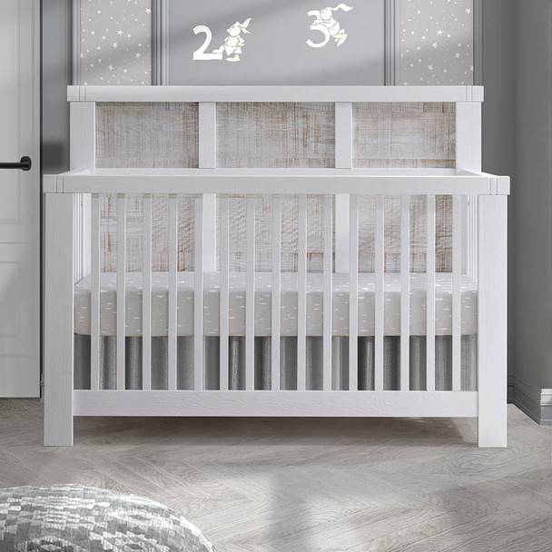 Natart Rustico Moderno 5-in-1 Convertible Crib with Wood Panel (w/out rails) in White with White Bark